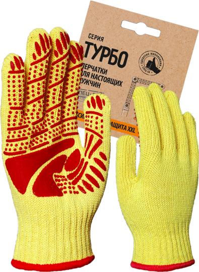 Перчатки трикотажные с ПВХ ТУРБО желтый/красный