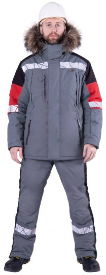 Куртка ХАЙ-ТЕК SAFETY зимняя (серый-чёрный-красн.)